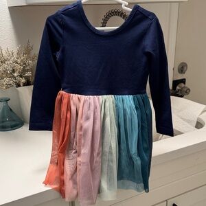 Hanna Anderson- Navy Long-Sleeve Dress with Rainbow Tulle bottom